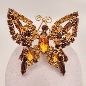 Vintage 40s era Juliana Style Amber-Citrine Rhinestone Butterfly Brooch Fall MCM